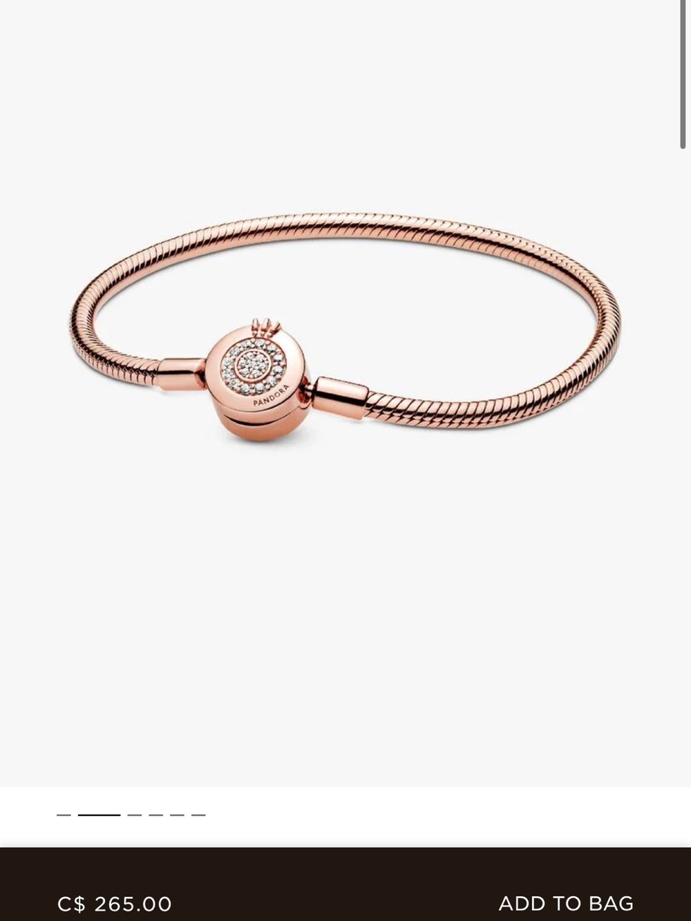 Pandora Rose Gold Sparkle Crown Clasp Snake Bracelet
